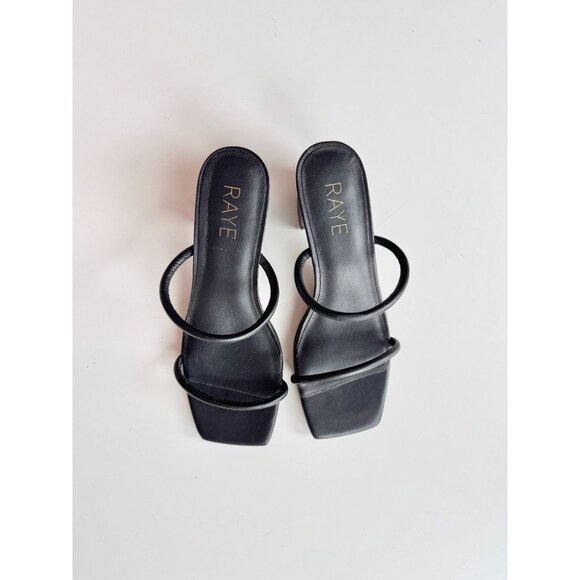 NWOB RAYE Etienne Black Leather Strappy Square Toe Block Heel Sandals, Size 5.5 - Picture 2 of 11